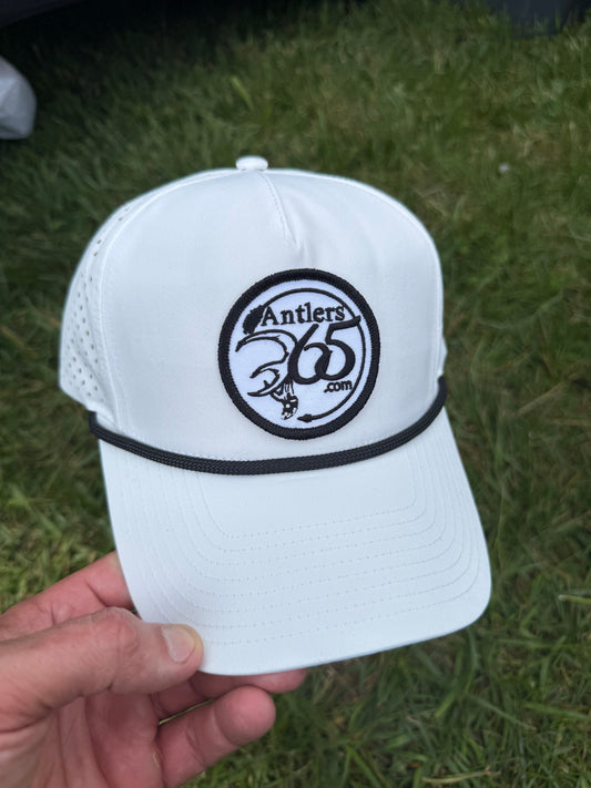 White Performance Golf Rope  hat w/ Antlers Embroidered patch