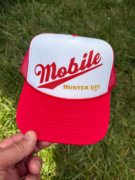 Foamy Red/White Rope Hat  w/ Mobile Hunter Life logo