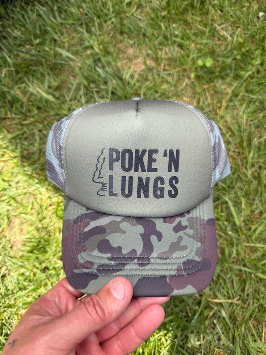 Foamy OG Green Camo w/ “Poke ‘N Lungs” Logo Hat